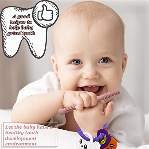מקל צינור דלעת ומקל דלעת צעצועים לקיעת שיניים טבעת סיליקון, צעצועים לתינוקות לתינוקות 0-6-18 חודשים ילדה וילד קש לתינוק
