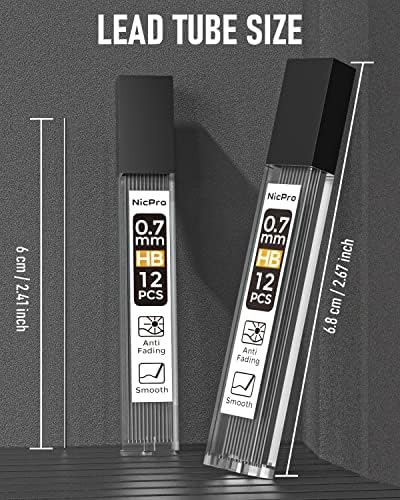 NICPRO 0.7 ממ עפרונות מכניים אמנותיים המוגדרים בתיק אחסון עם 840 יח 'ממילא עופרת 0.7 ממ HB 2 לכתיבת אמנים,