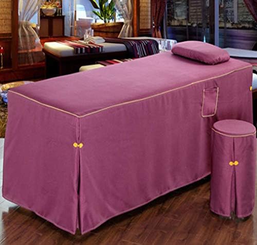 ערכות יריעות שולחן עיסוי בצבע טהור, כיסוי מיטת יופי פשוט לנשימה כותנה ופשתן כיסוי מיטה לסלון עם חור מנוחה לפנים-סגול