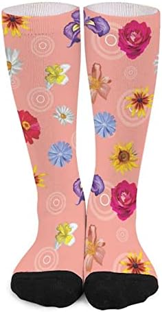פרחים צבעוניים מודפסים צבע תואם גרביים אתלטי ברך גרביים גבוהים לגברים נשים