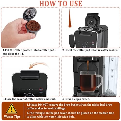 לשימוש חוזר כוסות קפה תרמילי תואם עם נינג 'ה כפול לחלוט מכונת קפה, 4 חבילה לשימוש חוזר קפה מסנני תואם עם נינג' ה 301