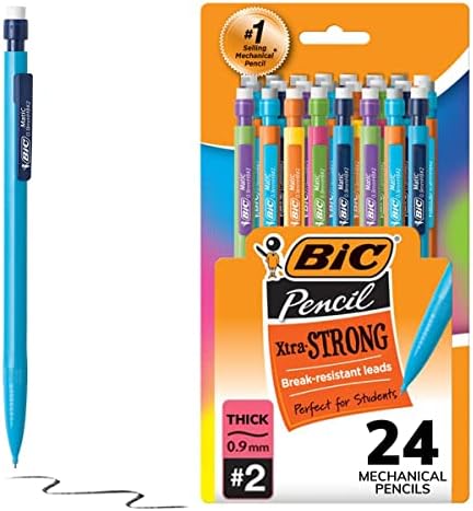 ביק אקסטרה-חזק עבה עופרת מכאני עיפרון, עם צבעוני חבית עבה נקודה , 24-לספור חבילה, עם מחקים