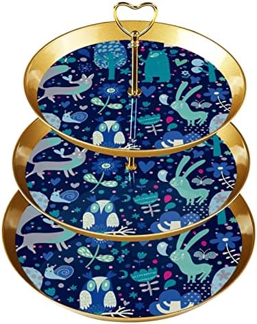 3 דוכן קאפקייקס שכבה עם מוט זהב מוט פלסטיק מגד קינוח קינוח מגד ממתקים פירות כחול חיה לחתונה למסיבת תה חג המולד לחתונה