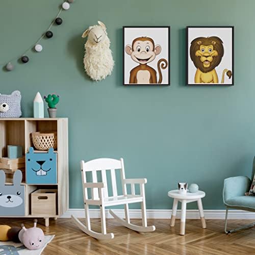 קוף ואריה ילדים בד אמנות קיר בעלי חיים לעיצוב חדר משחקים לילדים, חדר שינה לפעוטות, כיתה או קישוטי קיר לתינוק לחדר