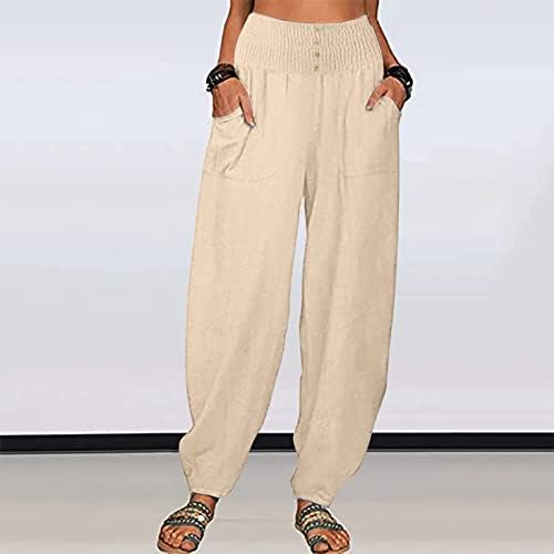 Yuzhih 2023 מכנסי פשתן מכנסי פשתן אלסטיים מכנסי טרנינג מכנסי טרנינג רגל רחבה מכנסי טרקלין פלאצו מכנסיים מזדמנים מכנסיים