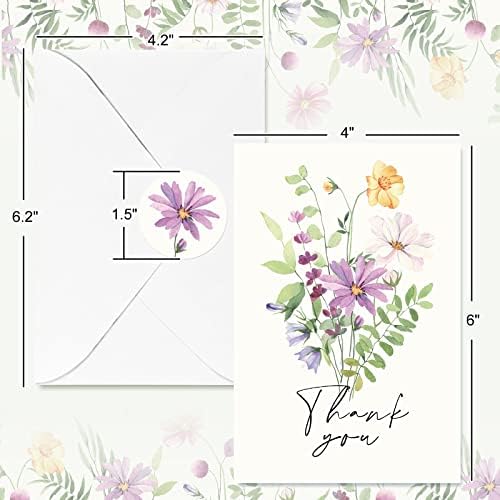כל עיצוב 36 מארז פרחוני תודה כרטיסי צבעי מים פרחי בר כרטיסי ברכה עם מעטפות מדבקות אביב קיץ ריק הערה כרטיסי עבור