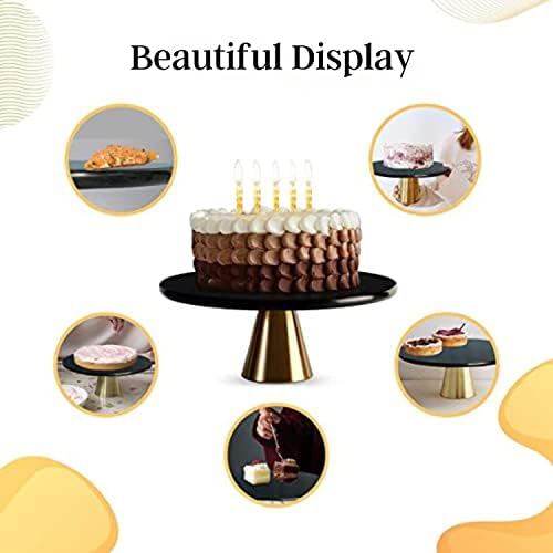 Balin Designing Stand Cake - 12 שיש שחור עגול עם קינוח מבטא זהב ותצוגת הגשת עוגות - מושלמת לחתונות, מקלחות, ימי נישואין,