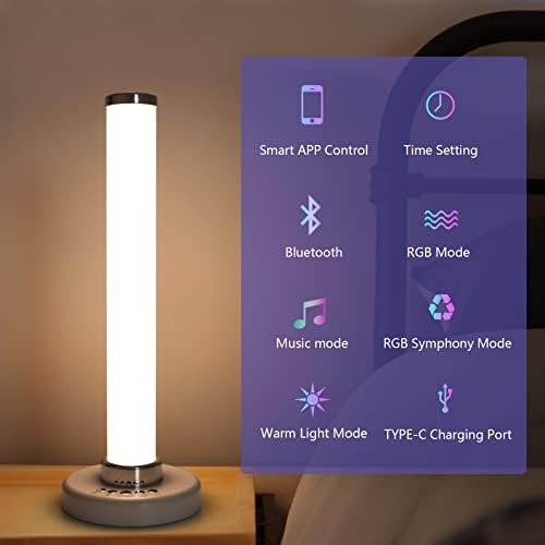 מנורת שולחן RGB לפני שידת הלילה המודרנית ניתן לעמעום לצד נורות LED לבנות חמות חמות עם USB טעינה 14.8 אינץ