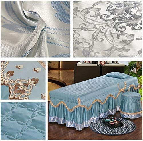 מצעי עיסוי יופי רכים, ערכות גיליון שולחן עיסוי פשוט בסגנון אירופאי 4 חלקים כיסוי מיטת יופי כיסוי מיטה עם חור מנוחה לפנים-כחול