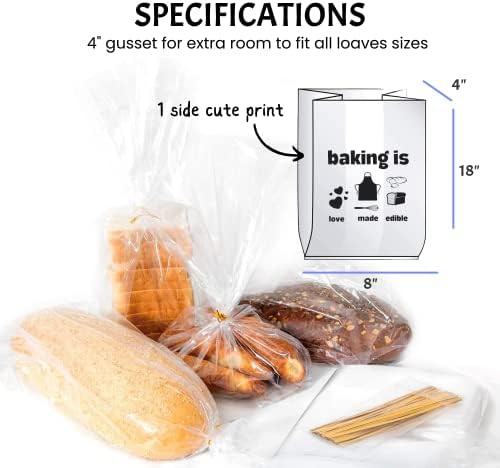 לשימוש חוזר פלסטיק לחם שקיות עבור תוצרת בית לחם-150 חבילה ברור לחם תיק עם קשרי עבור אטום לחות-משלוח שימור ואחסון-לחם