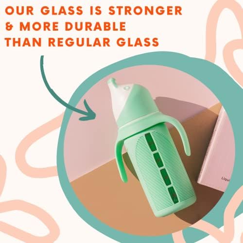 תבור מקום זכוכית כוס קש לפעוטות-לוקה / לשפוך הוכחה / סיליקון קש / מנטה ירוק / 8 עוז / נוזלים לא לגעת פלסטיק / נשלף ידיות