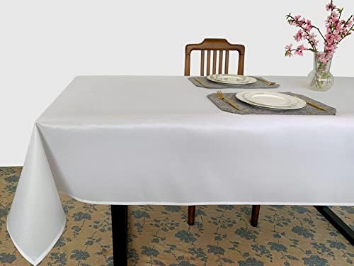 מלבן בד שולחן לבן ניסיודו מפת שולחן בגודל 60 על 84 אינץ ' תבנית ופל עמיד בפני כתמים וקמטים מפת שולחן פוליאסטר