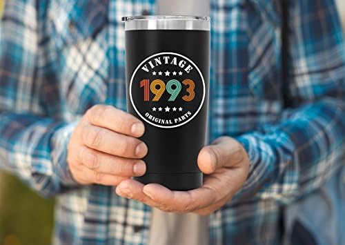 כוס כוס שחורה 20 עוז, מתנות יום הולדת 30 וינטאג ' 1993, מתנה אידיאלית לנשים גברים חברים, כוס נירוסטה מבודדת עם