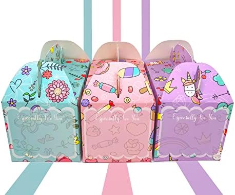 מינטיג 'יימי ידית קופסאות פינוק מקרטון 6.25 על 3.5 על 3.5 אינץ', חבילה של 12 יחידות קופסאות יום הולדת חמודות בצבע פסטל, קופסאות