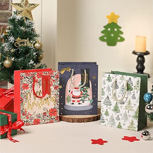 פו מרפא חג המולד מתנת שקיות, 12 חבילה מגוון חג המולד עוטף שקיות בתפזורת עם ידית, 9 סנטימטרים מתנת שקיות עבור