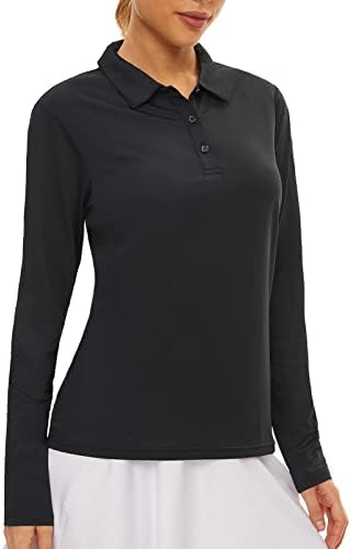 חולצת גולף לנשים חולצת פולו שרוול ארוך UPF50+ הגנת שמש לחות מפתחת חולצת פולו גולף יבש מהיר