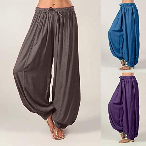 מכנסי יוגה של טרנדינאו לנשים מכנסי יוגה, פשתן מזדמן נוח רופף רופף רופף רגל רוחב רוחב מותניים מכנסיים מכנסיים