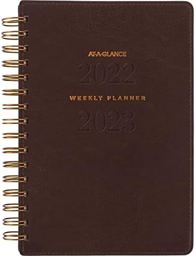 AT-A-Glance 2022-2023 מתכנן, אקדמי שבועי וחודשי, 5-1/2 x 8-1/2, קטן, אוסף חתימה, בראון