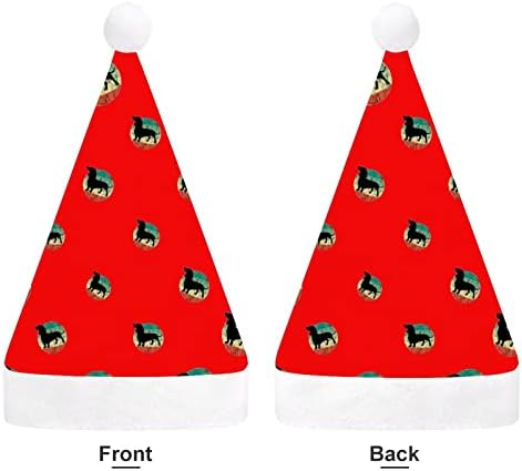 חמוד רטרו תחש כלב מצחיק חג המולד כובע סנטה קלאוס כובעי קצר קטיפה עם לבן חפתים עבור חג המולד מסיבת חג אספקת קישוט