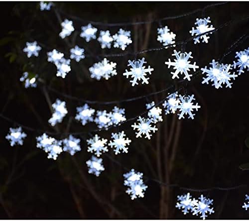 Windpnn 55ft 100 LED סולארי חג המולד אורות שלג חיצוניים, 8 מצבים אורות פיות חג המולד חיצוניים, אורות פתית שלג אטומים
