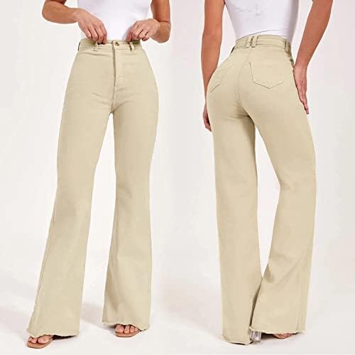 ג'ינס מתלקחות וינטג 'מתלקחות מותניים אלסטיות התלקחות בסיסית מכנסיים פלאצו מזדמנים קטנים מזדמנים מגדלים מכנסיים מכנסי אופנה
