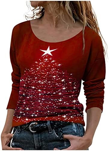 סתיו סתיו צוואר צוואר חג המולד הדפס חג המולד סווטשירט סווטשירט מודרני של חולצות טוניקה של נשים לחותלות