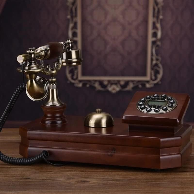 Lhllhl טלפון קבוע עתיק מכני מיושן פעמון פסטורלי רטרו רטרו ביתי טלפון קווי עץ מוצק