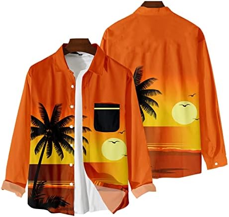 חולצות הוואי מודפסות בגברים כפתור שרוול ארוך כפתור במורד חולצות חוף חולצות קיץ