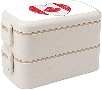 דגל רטרו לב קנדה כפול בנטו קופסת ארוחת צהריים בנטו מיכל ארוחת צהריים לשימוש חוזר עם כלי אוכל לסעוד בית ספר לפיקניק
