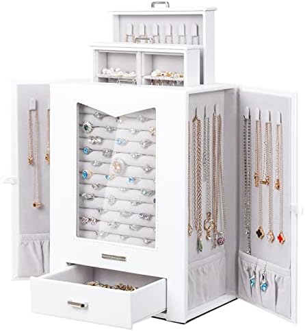 מארגן תכשיטים HOMDE עם שרשרת חלונות זכוכית אמיתית מתנה לנשים תכשיטים תיבת תכשיטים מארז לשרשראות טבעות עגילי צמידי צמידי