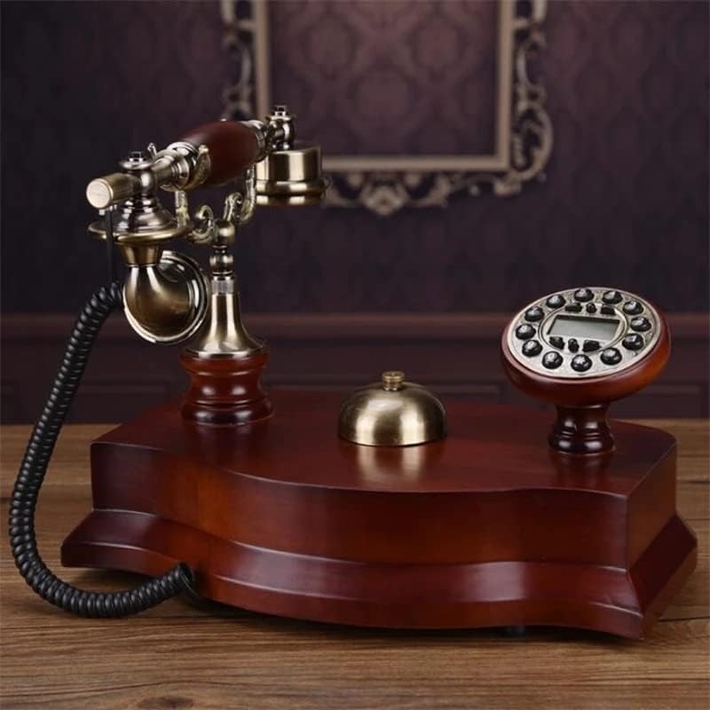 XDCHLK עתיק טלפון קבוע פעמון מכני פעמון רטרו פסטורלי משרד ביתי עץ מוצק טלפון טלפון תאורה אחורית כחולה+חינם+מזהה מתקשר