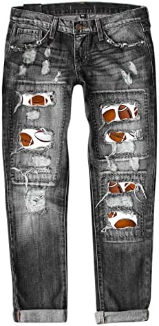 מכנסיים של אתקיה ג'ין לנשים נמתחות ג'ינס ג'ינס הדפסים מכנסיים קרועים מכנסיים לנשים באורך ארוך