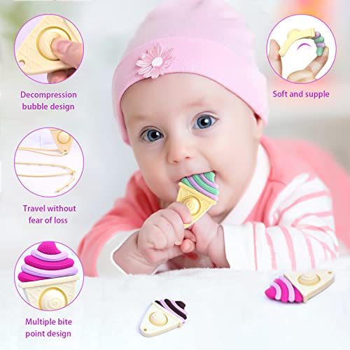צעצועי בקיעת שיניים לתינוקות לתינוקות לתינוקות 6-12 חודשים, צורת גלידה עם צעצועי לעיסת סיליקון סיליקון, BPA בחינם,
