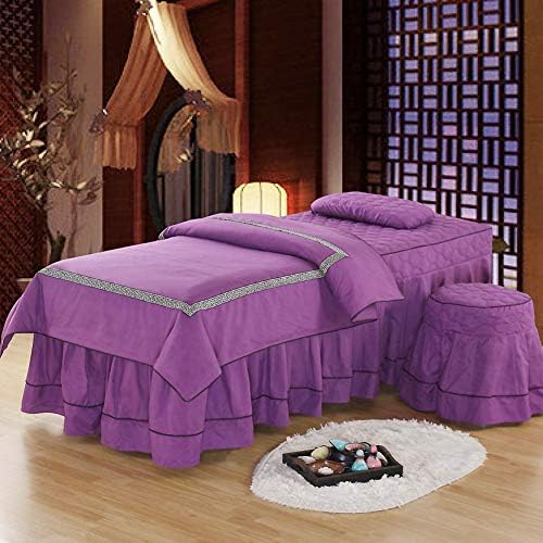 כיסוי מיטת יופי בסגנון אירופאי, סדין שולחן עיסוי רך מכסה מיטות עם חור מנוחה פנים 3 חלקים מצעים-סגולים 70x190 סמ