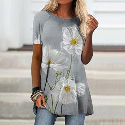 חולצות קיץ לנשים 2023 שרוול קצר לנשים טי טריקו פרחים מודפסים טוניקה טרנדית עסקית