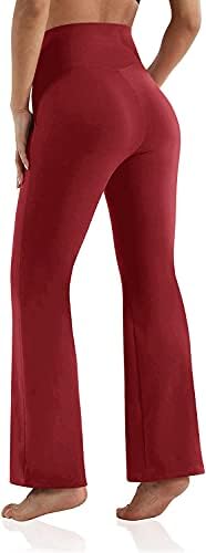 מכנסי יוגה של Bootleg's Bootleg לנשים עם כיסים עם קרוסאובר גבוה מותניים מותניים רחבים אימון רגל מכנסיים מכנסיים מכנסיים