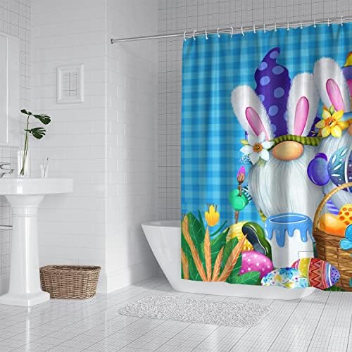 וילון מקלחת חג הפסחא שמח פסחא שמח גנום ארנב וילונות מקלחת לחדר אמבטיה, ביצי פסחא עם גמדים אמבטיות עיצוב וילון אמבטיה