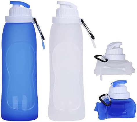 בקבוק מים מתקפל, בקבוק קיפול נייד ובקבוק מים עם קליפ לתרמיל, בקבוק מים מתקפל BPA בחינם, 2 יח 'סוחטים בקבוק ספורט