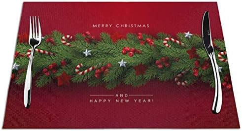 שנה טובה פיקסמטים לשולחן אוכל חג המולד אדום PVC PLACEMAT