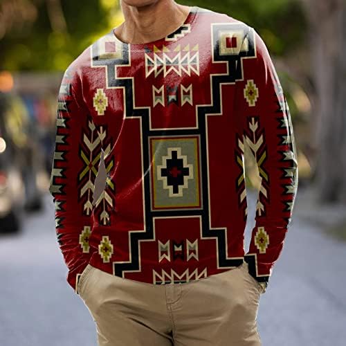גברים של אופנה רטרו הדפסת סוודר חולצות מקרית ארוך שרוול חולצות רופף נוח סקופ צוואר חולצות