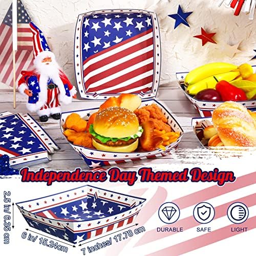 Sieral American Flag נייר מגש מזון עצמאות יום כלי אוכל למסיבות כלי אוכל אדום לבן וכחול נייר מגשי נקניקיות נושא