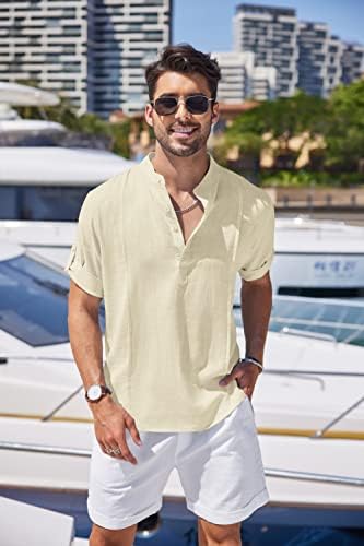 קופנדי פשתן גברים הנלי חולצות שרוול קצר חולצת צווארון מזדמן חולצות קיץ חוף היפי