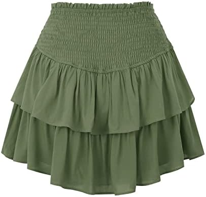 חצאית טול מוצקה לנשים חצאיות קו עבור בנות חצאיות קצרות ומותניים גבוהים פרוע שולל שולי התלקחות מיני חצאית