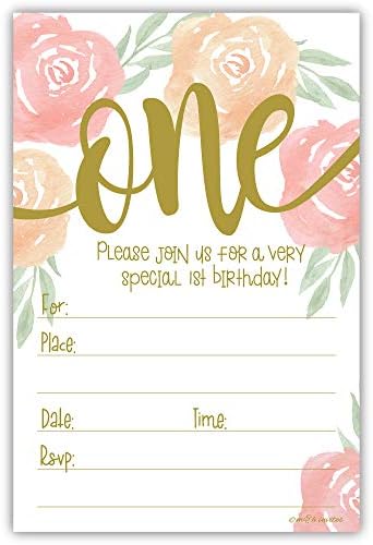 נערת פרחים בצבעי מים הזמנות ליום הולדת 1 - מילוי סגנון עם מעטפות
