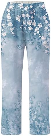 MacKneog מותניים גבוהים נשים רחבות רגל מכנסי קפרי קיץ פשתן הרם מכנסיים קפרי נשים מזדמנים מותניים גבוהים עם כיסים