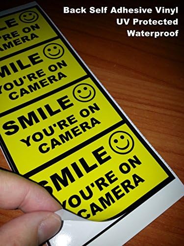 חיצוני/מקורה 3.54 רחב X 2.24 חיוך עסקי ביתי גבוה אתה על המצלמה דלת חלון צהוב אזהרה אבטחה מדבקת דק -דבק דבק עצמי