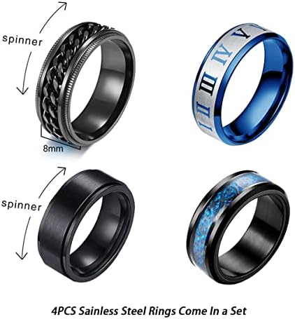 סגנון 4 יחידות רגיל להקת טבעות לגברים נירוסטה טבעות לגברים טבעת מגניב ספינר טבעות לגברים שחור נירוסטה טבעת סט חרדה