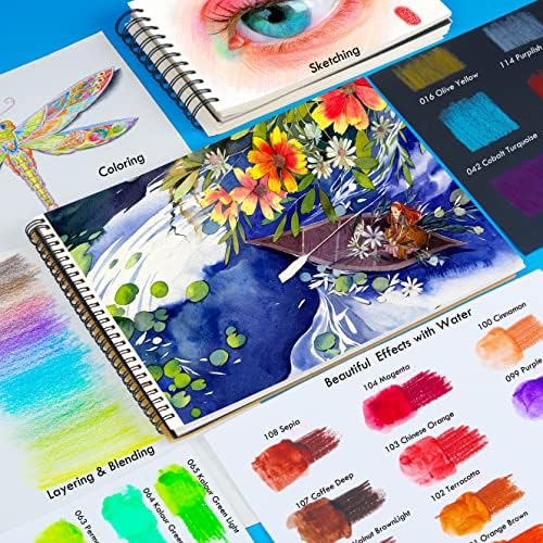 קלור מקצועי בצבעי מים, סט של 120 צבעים, עם שני מברשת, ממוספר ועמידות אור,מים-מסיס בצבע עפרונות למבוגרים צביעת ספר,מים
