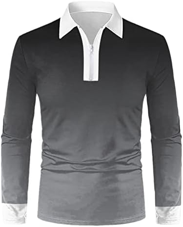 חולצות פולו רוכסן של Beuu לגברים, סתיו פסים מפוספסים כושר שרוול קצר חולצה עסקית צמרות מזדמנים ללבוש עבודה