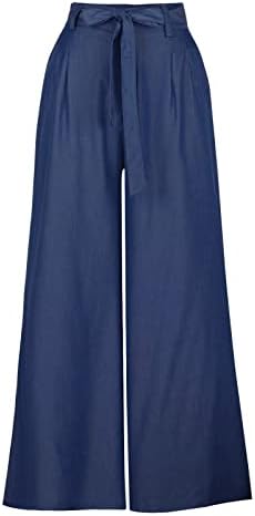 מכנסי רגל רחבים של Fehlegd מכנסי רגל רחבים מתחשבים במותניים גבוהות במותניים צבע מוצק רופף רך מזדמן ארוך מכנסיים